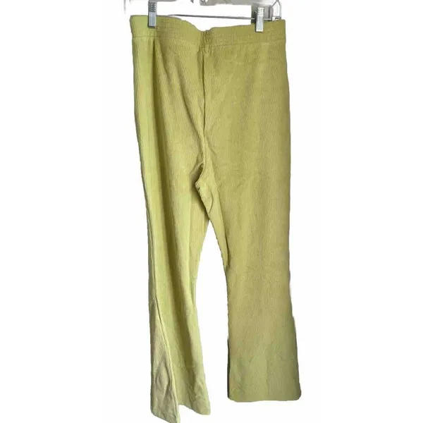 NWT AERIE Women Junior Velour Like Ribbed Lime Green Pants‎ Bottoms Size Medium - Image 2