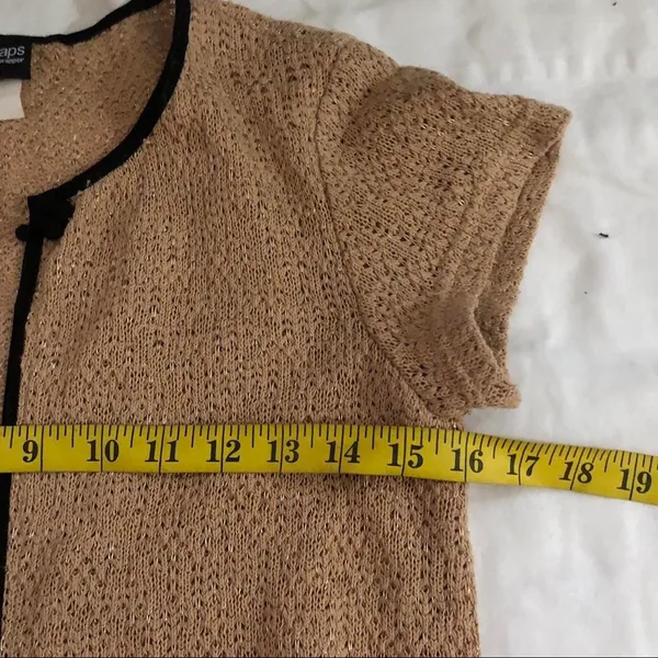 Vintage Tan black cropped cardigan bolero bow frog closure single button short sleeve dainty #coquette #cottagecore #boho #indie #grunge twee Made in USA - Image 6