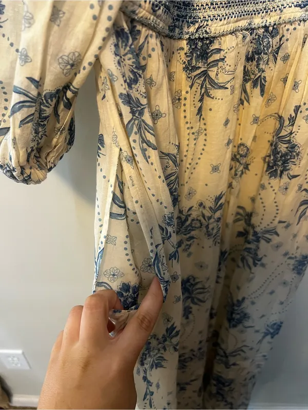 Free People Golden HourCream Maxi Dress with Blue Floral Print - Image 7