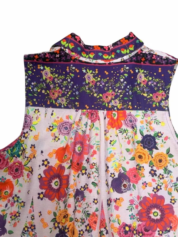 Aratta Silent Journey Mixed Floral Boho Tunic Top Ruffle Placket M Dopamine - Image 7