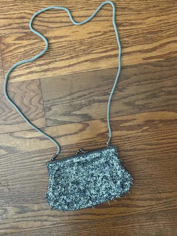 Vintage Inspired Beaded Sequined Evening Bag Detachable Rope Strap Clutch - Image 2