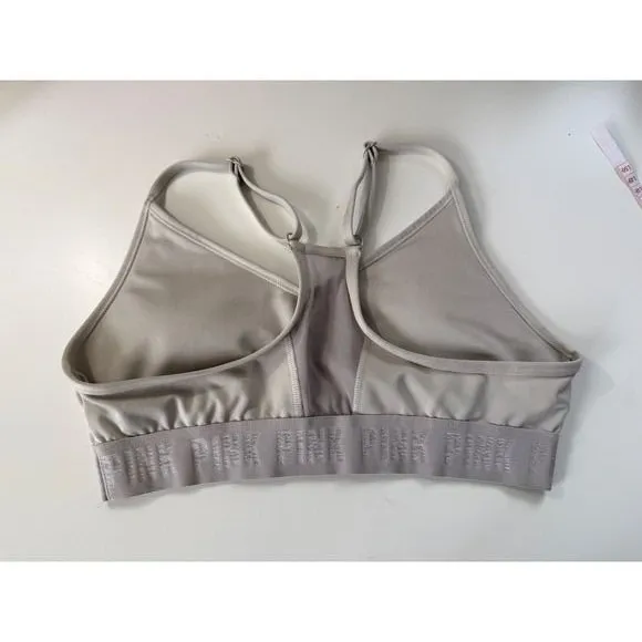 Victorias Secret PINK‎ Silver Metallic Logo Sports Bra Gray Racerback Medium - Image 3