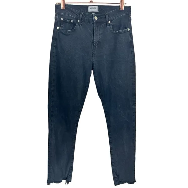 AGOLDE Toni‎ Mid Rise Straight Leg Jeans Black Distressed Hem Size 26 A133D-3002 - Image 4