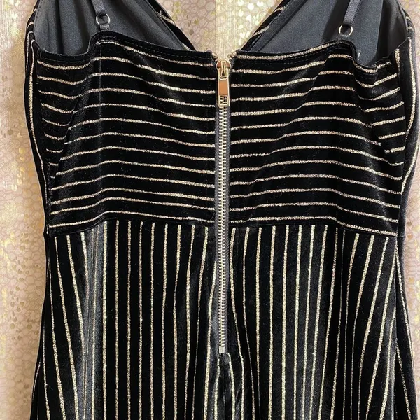 Windsor black velvet and gold glitter pinstripe pencil dress, size S - Image 6