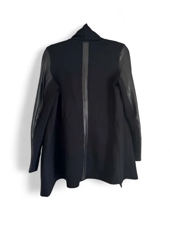 SPANX Point Drape-Front Black Faux Leather Trench Style Coat Blazer Size Small - Image 5