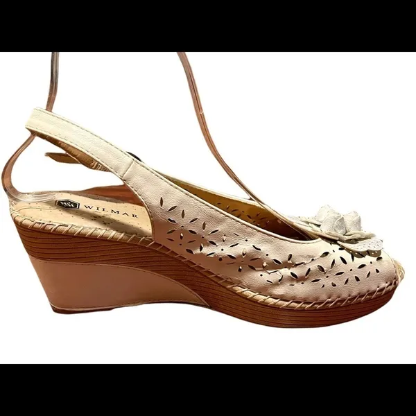 Vintage Wilmar Leather Floral Wedges Size 38 - Image 4