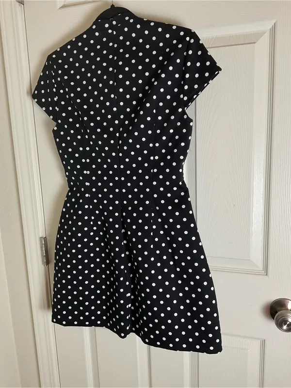 Zara Black White Polka Dot Cutout Neck Short Sleeve Skort Romper Dress Size M - Image 9