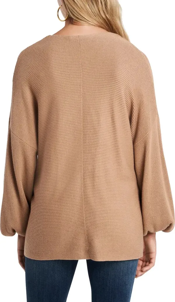 1 State Ribbed Balloon Sleeve Cotton Blend Sweater - Image 2