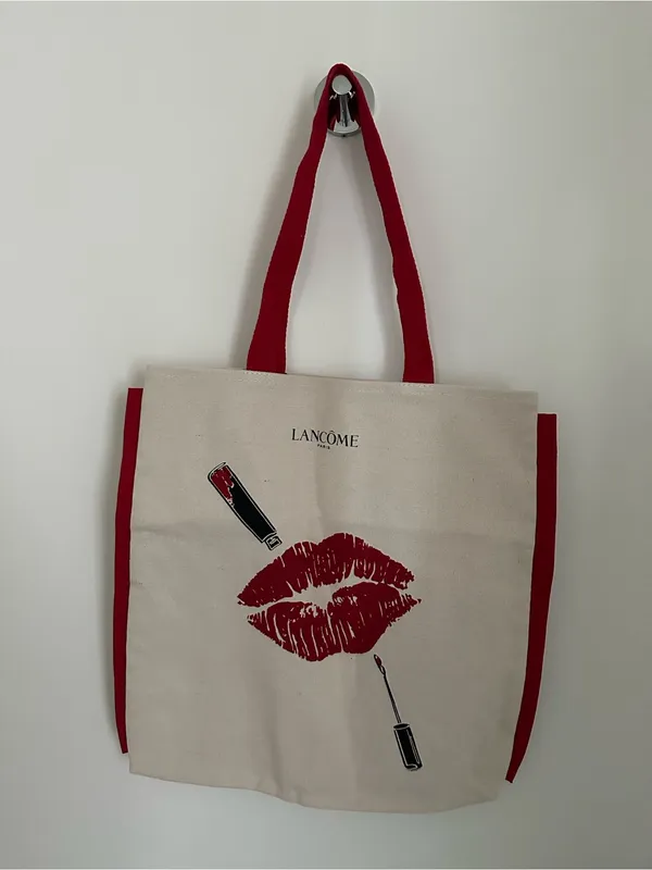 Red Lip Print Large Canvas Tote Bag Stylish and Trendy - Image 2