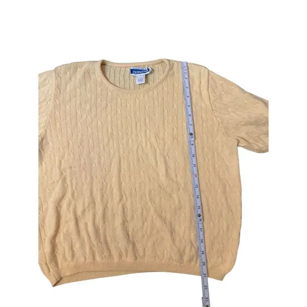 Pendleton Women’s Yellow Cable‎ Knit Short Sleeve Sweater size LP - Image 4
