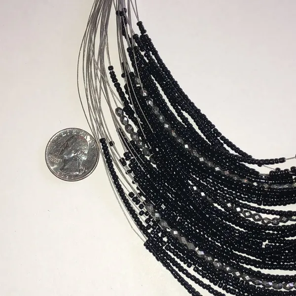 Elegant Black Seed Bead Beaded Boho Multi Strand Statement Necklace - Image 5