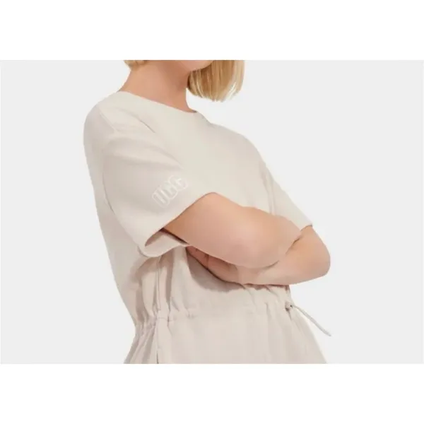 UGG Anisha French Terry Drawstring Waist Pocket Dress Small Cream Beige - Image 2
