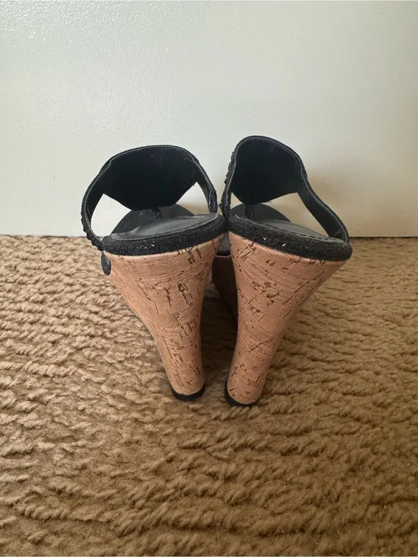 VENUS Black Rhinestone Embellished Cork Platform Wedge Thong Sandals New Size 7 - Image 5