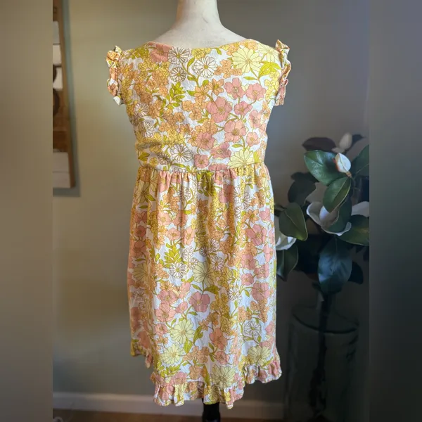 Girl and the Sun Izzy Short Sleeve Floral‎ Mini Dress yellow medium ruffle boho - Image 4