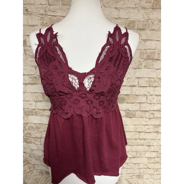 Vtg Rue 21‎ Babydoll Cami Tank Top Large Lace Y2K Boho Fairy Grunge Red - Image 2