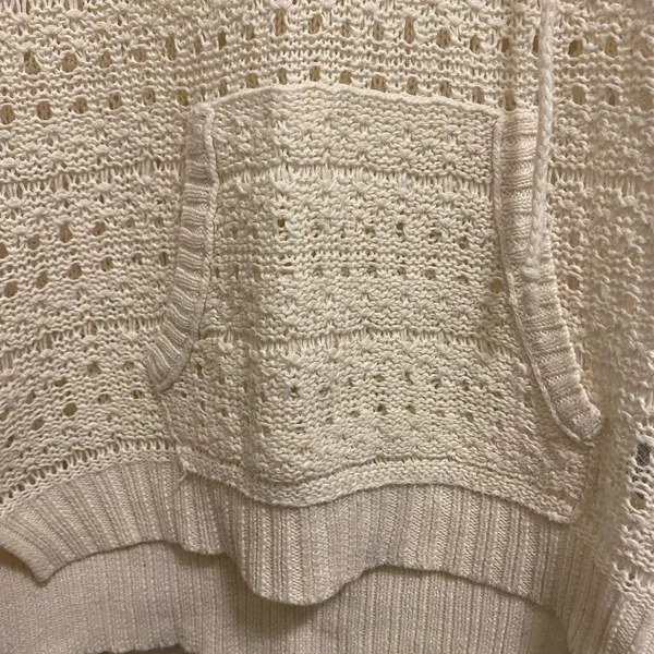 American Eagle Womens Hooded Crochet Knit Sweater S Ivory Cream Short Sleeve - Image 4