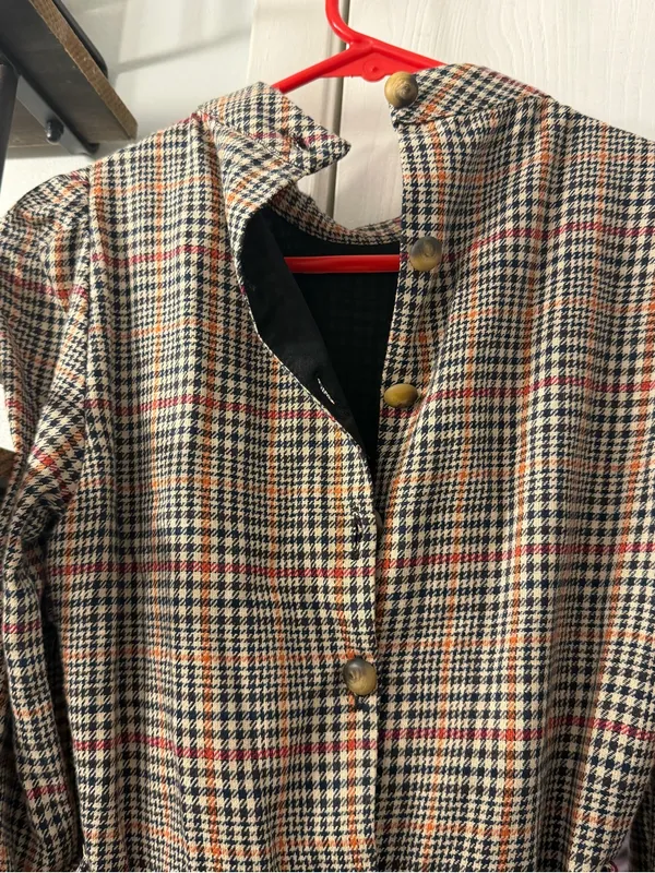 Zara Plaid Belted Dress in Neutral Tones - Image 5