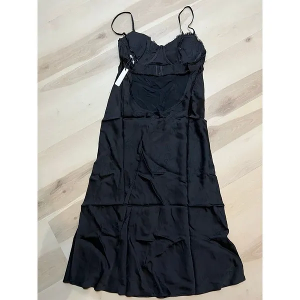 Anthropologie Rumored NWT Women Medium Negroni Black Satin Midi Dress Elegant - Image 9
