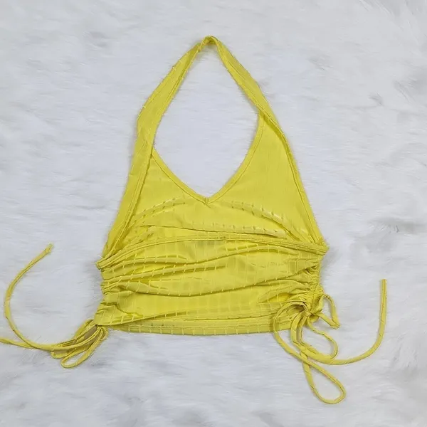 Love J -365 halter neck crop too ruched sides‎ yellow size Large Y2k - Image 2