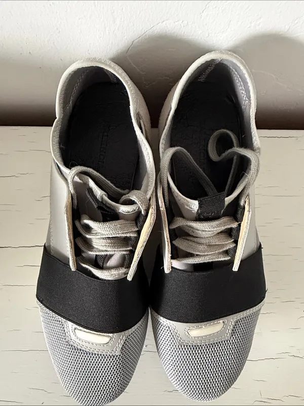 Balenciaga Race Runner Sneakers Women 37 Gray Silver Black Suede Mesh Shoes - Image 3