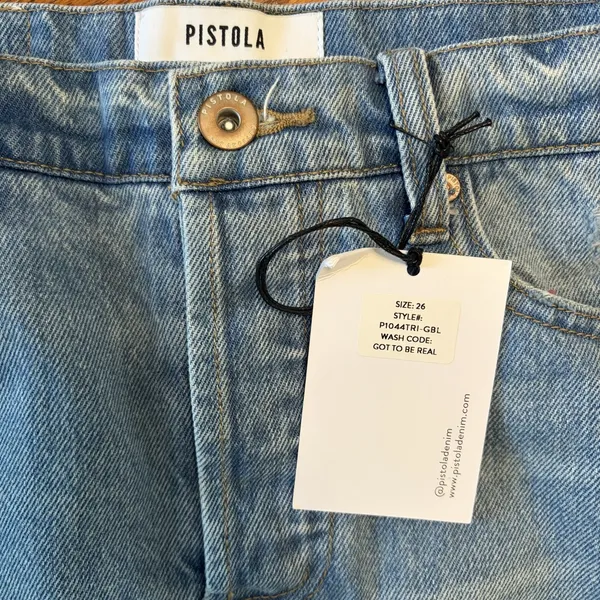 NWT Pistola 26 Button Denim Jean Blue Mini Skirt Distressed Y2K Vibe Cali Preppy - Image 7