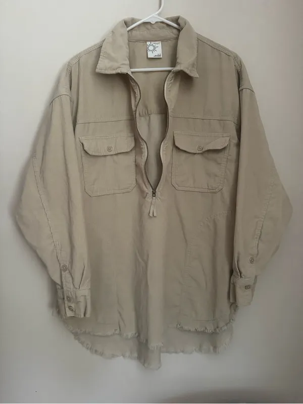 Offline by Aerie Corduroy Half Zip Shacket Women’s Medium Beige Oversized Cotton - Image 3