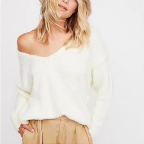 Free People Lofty Alpaca‎ Blend V Neck Ivory White Sweater Cozy Women's Medium - Image 5