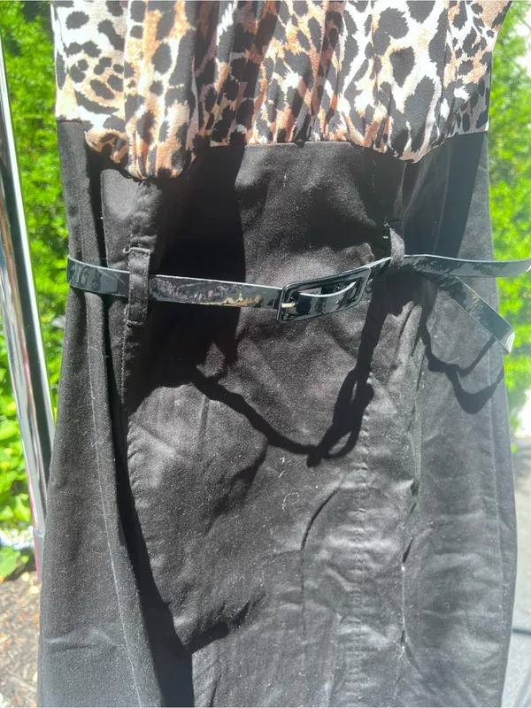 XOXO Leopard Print Bodice Black Skirt Open Back Dress - Image 10