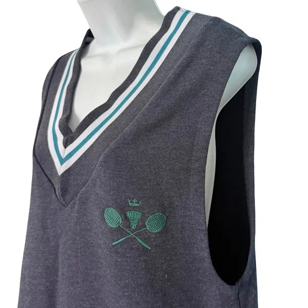 Urban Outfitters Navy Blue Green Badminton Embroidery Cropped Jersey Vest Size M - Image 9