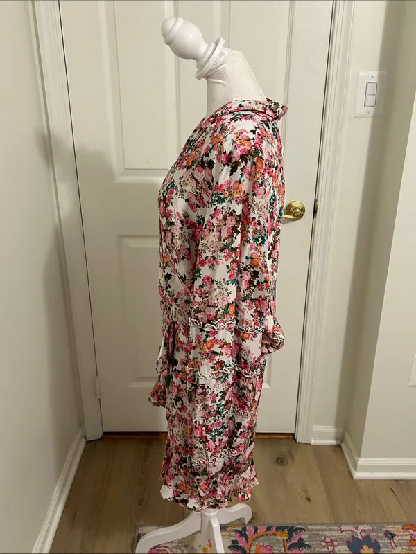 Rococo Sand Vie Floral Ruffle Mini Dress New Size Large Beaded Tie Resortwear - Image 8