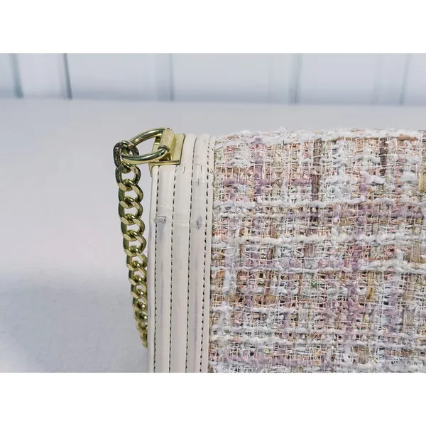 Tweed Boy Chain Shoulder Bag Purse Cream Pink Gold Preppy Old Money Coquette - Image 10