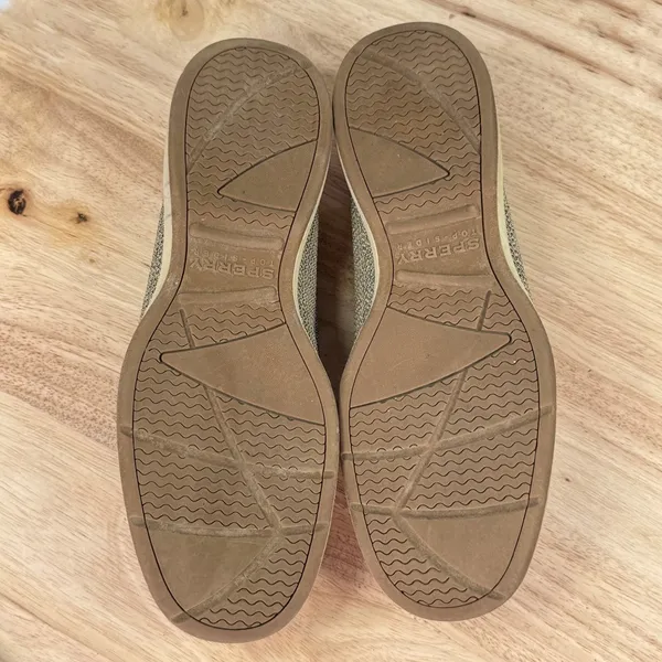 Sperry Top Sider Laguna Leather Canvas Slip On Loafer Boat Shoes‎ Tan Blue 8 - Image 8