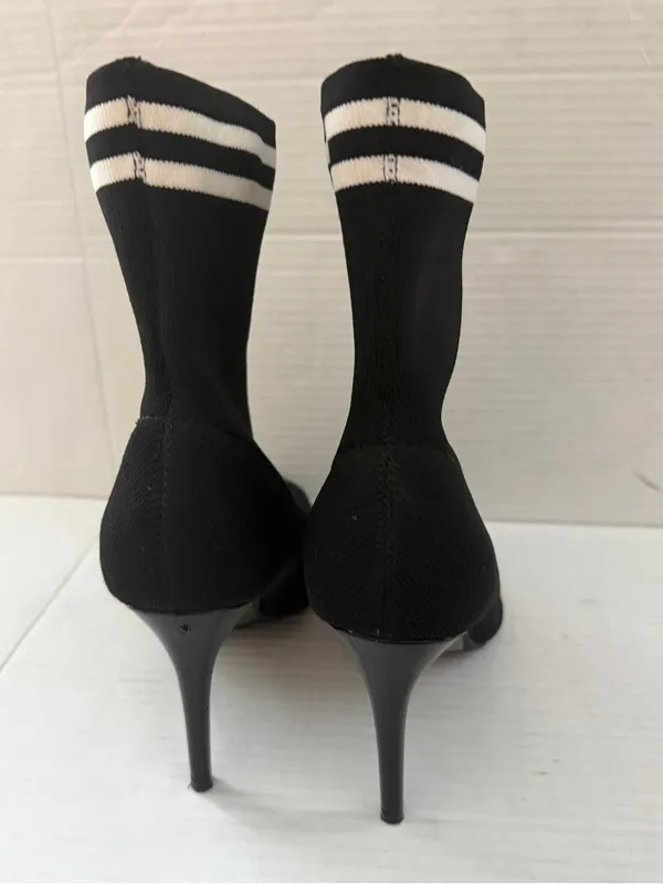 Material Girl Paisley Sock Booties fall black white stripe boots size 7 - Image 3