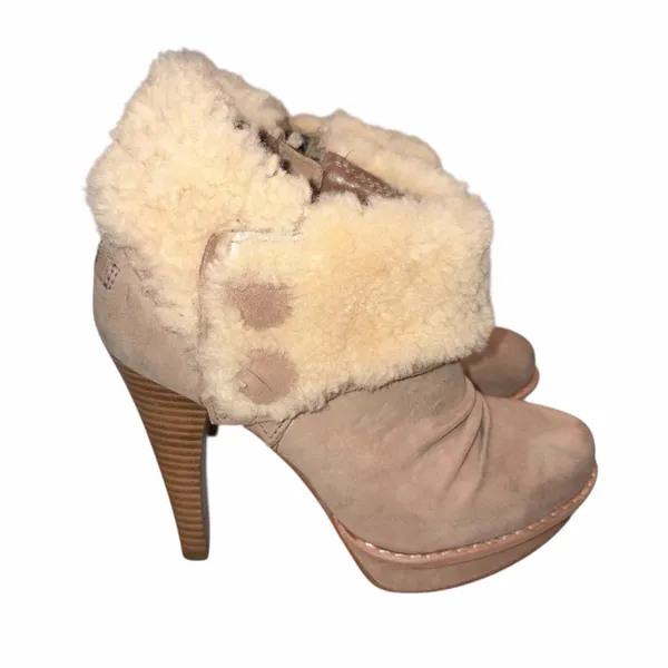 Ugg Georgette Nubuck Leather Sheepskin Shearling Ankle Boots Heels Shoes size 5 - Image 4