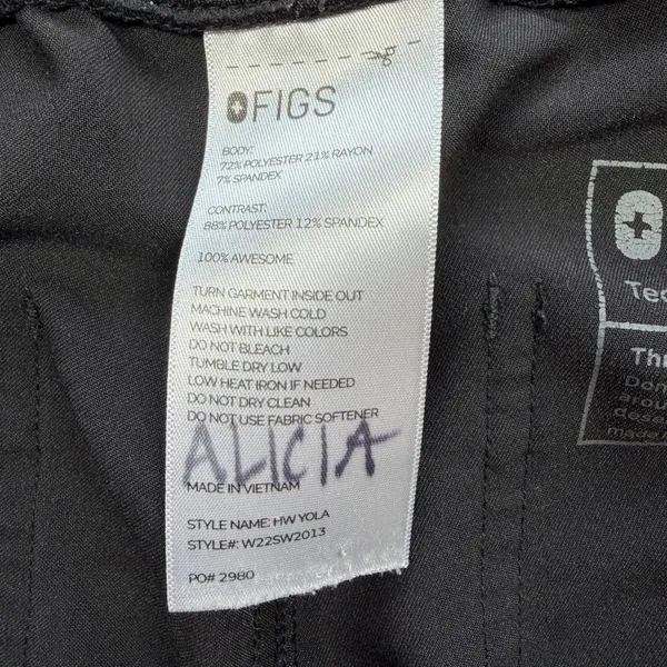 FIGS Yola Skinny Scrub Pants Women’s Large Black Technical Collection - Image 7