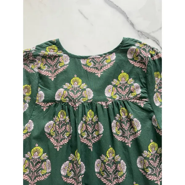 Pink Chicken Indira mini Dress Hunter Green Flower Sz Small boho peasant prairie - Image 9