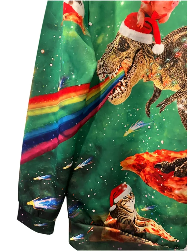 Funny Laser T-Rex Cat Pizza Pig Surf Space Ugly Christmas Sweater Unisex Size M - Image 7