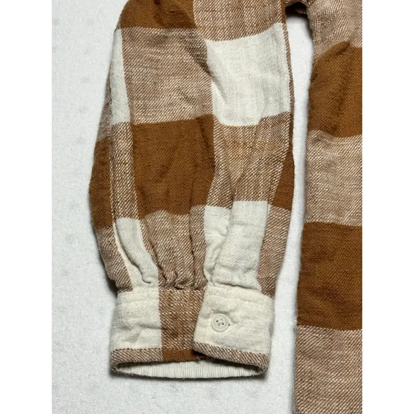 American Eagle Brown White Plaid Button Up Flannel Shirt Size Medium 100% Cotton - Image 4