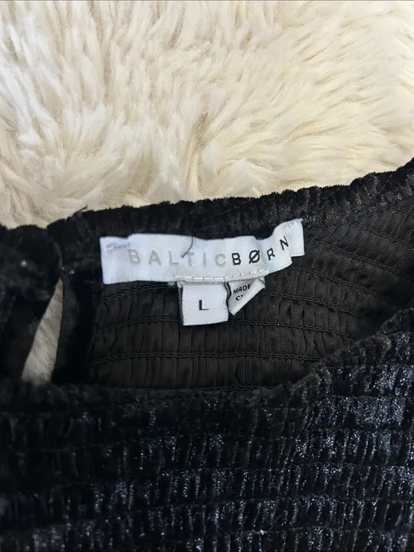 Baltic Born Black Crushed Velvet Smocked Dress - Image 6