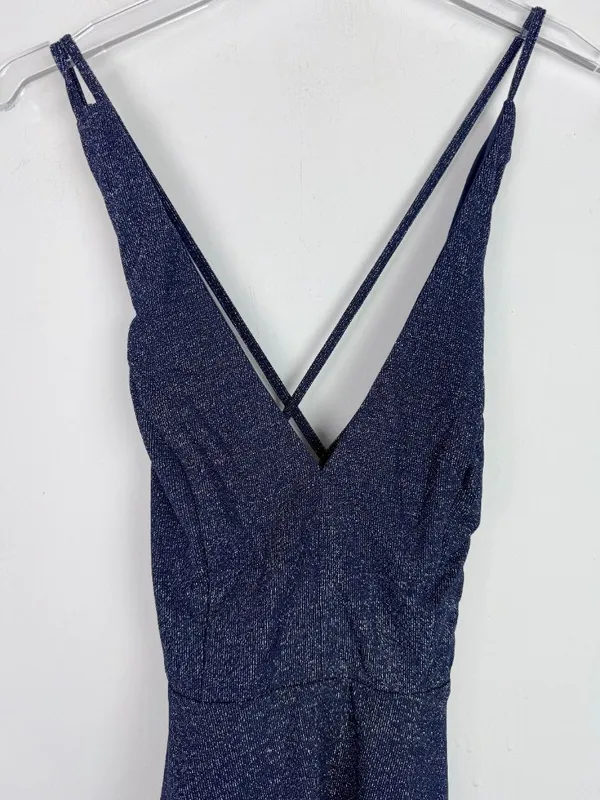 NWT Lulus You Glow Girl Silver and Navy Blue Backless Skater Dress Size XS NEW - Image 3