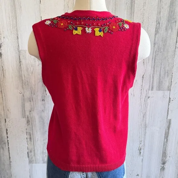 Vintage Floral Embroidered beaded Vest‎ small Unique Embellished Knit boho - Image 2