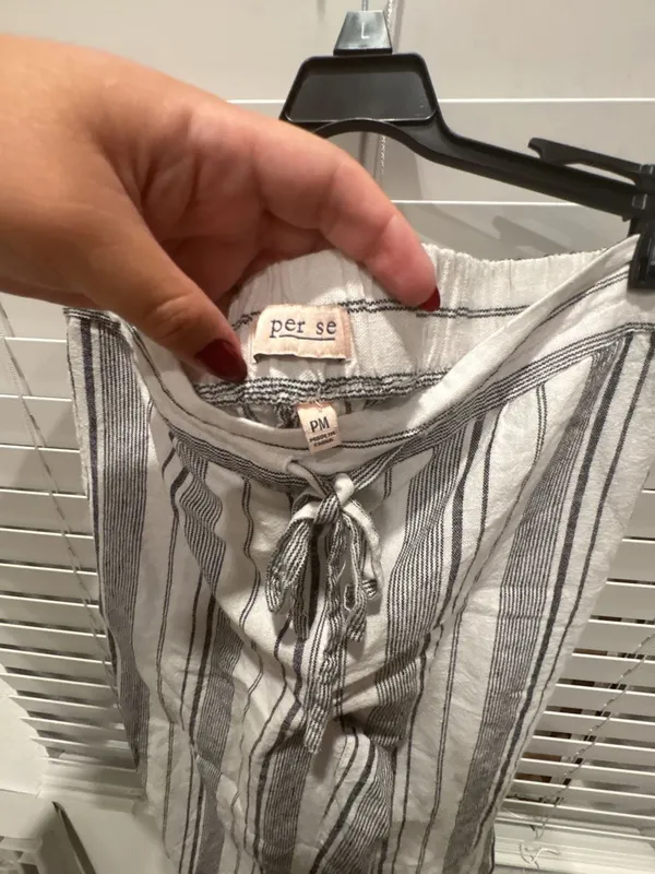 Per Se Striped Pants Size PM Linen Blend Drawstring Crop - Image 3