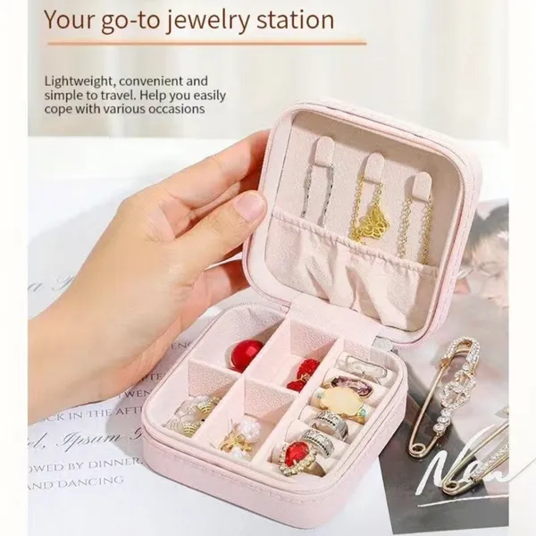 1pc Mini Jewelry Box, Portable Jewelry Storage Box, PU Leather‎ Small Organizer - Image 10
