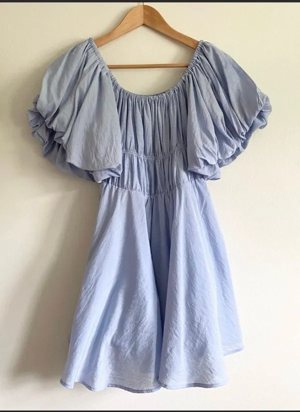 Halton Puff Sleeve Mini Dress In Blue - Image 5