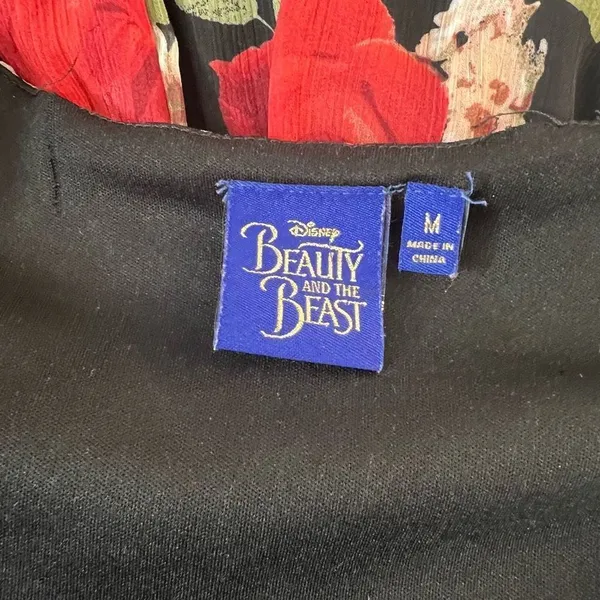 Disney beauty & the beast black red floral sleeveless maxi size medium - Image 8