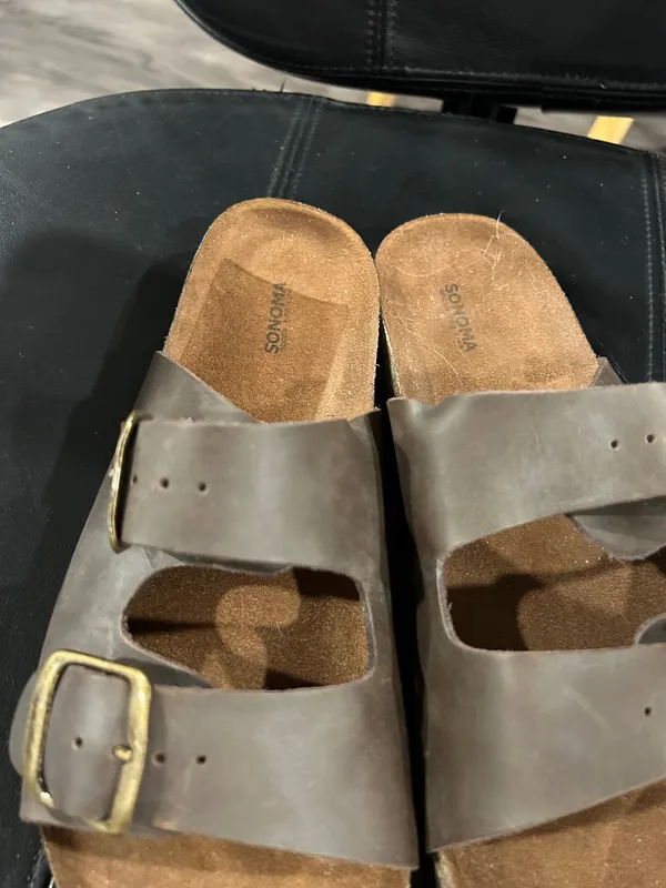 Sonoma Brown Double-Buckle Leather Slide Sandals - Image 9