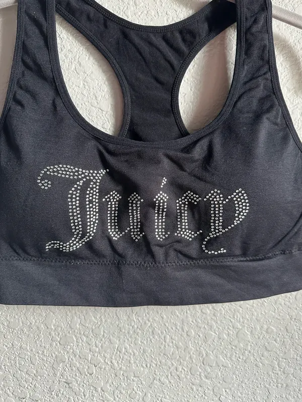 Juicy Couture Black Rhinestone Logo Racerback Sports Bling Bra - Image 2