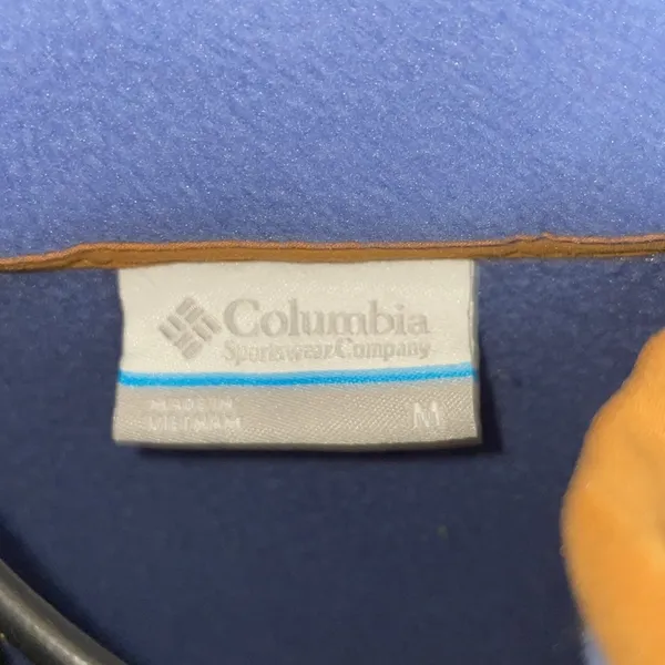 Columbia women’s 2 toned blue and brown pullover quarter button sweatshirt MD - Image 3