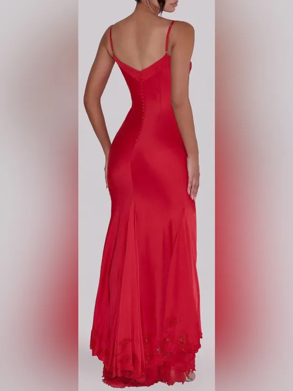 NEW House of CB Anastelle Bead Embellished Satin Mermaid red Gown Sz L+ XL - Image 2