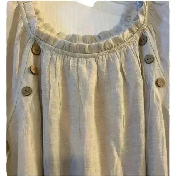 Naif‎ Crinkle 3/4 Sleeve Ruffle cottagecore boho Shift Dress- Beige/off-white M - Image 11
